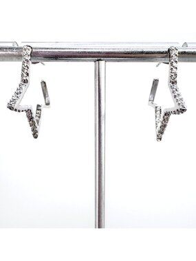 Cubic Zirconia Sterling Silver 925 Star Design Earrings Size 1" Length